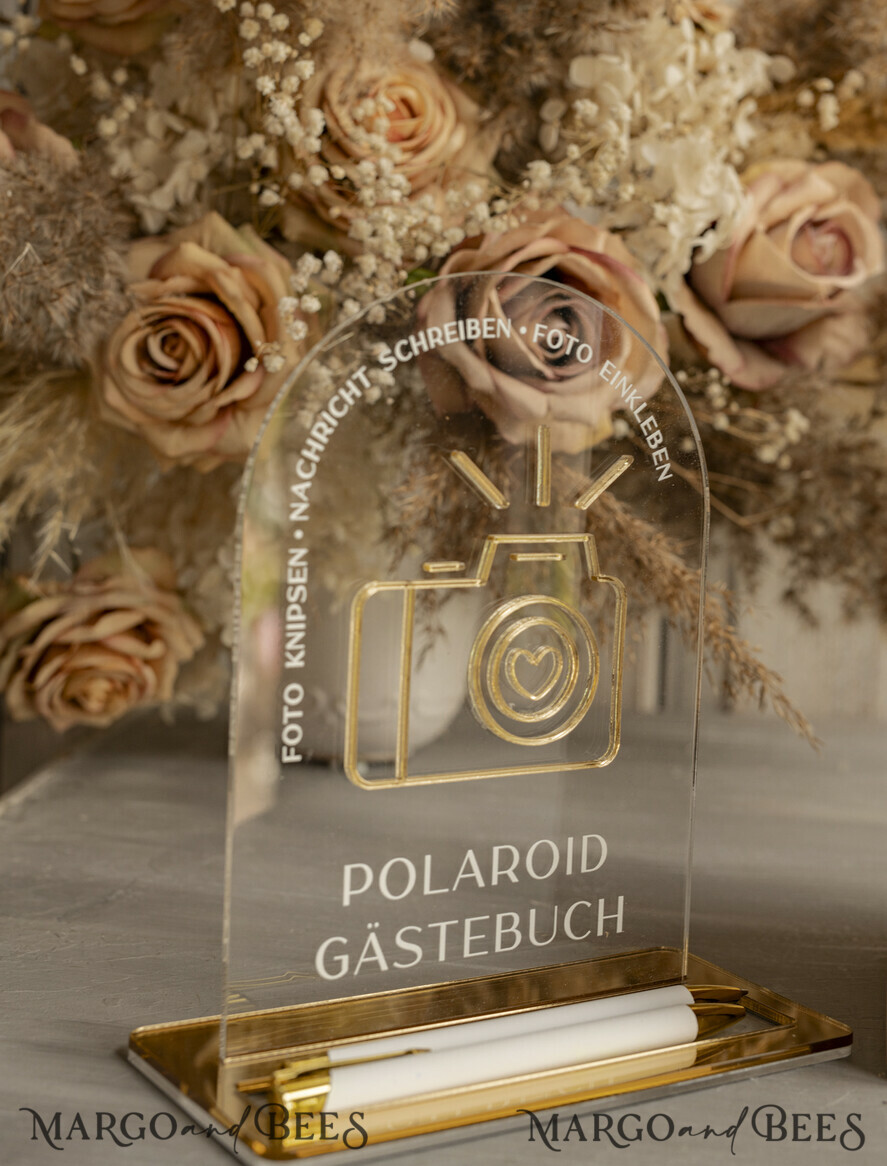 WEDDING GUEST BOOKS Hochzeitsgästebuch Hochzeitsfoto-Gästebuch Polaroid Gold Acrylic Hochzeitsgästebuch Personalisiert Schilderset Samtbeige Sofort-Fotobuch Boho Elegant Instax Hochzeitsfoto-Gästebuch