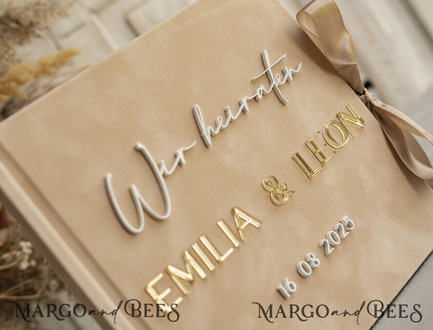WEDDING GUEST BOOKS Hochzeitsgästebuch Hochzeitsfoto-Gästebuch Polaroid Gold Acrylic Hochzeitsgästebuch Personalisiert Schilderset Samtbeige Sofort-Fotobuch Boho Elegant Instax Hochzeitsfoto-Gästebuch