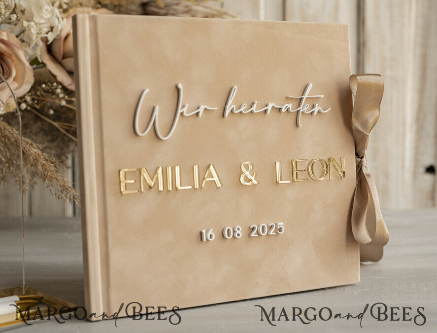 WEDDING GUEST BOOKS Hochzeitsgästebuch Hochzeitsfoto-Gästebuch Polaroid Gold Acrylic Hochzeitsgästebuch Personalisiert Schilderset Samtbeige Sofort-Fotobuch Boho Elegant Instax Hochzeitsfoto-Gästebuch