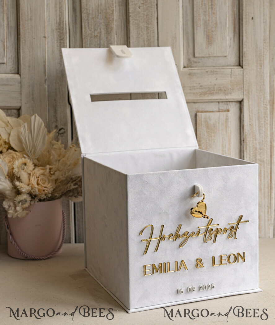  CARD BOXES hochzeitPOst Briefbox hochzeitPOst Briefbox, Spardose aus Samt für Hochzeiten, weißer Samt