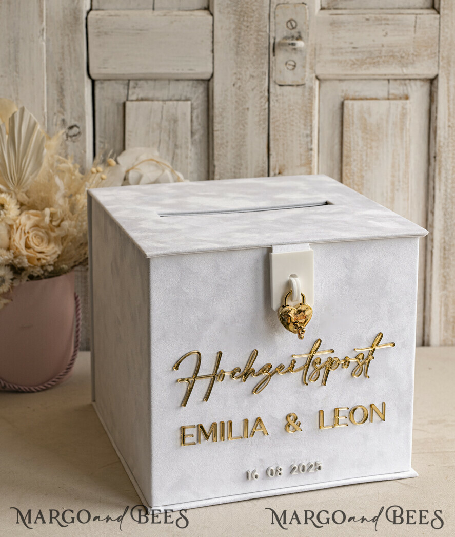  CARD BOXES hochzeitPOst Briefbox hochzeitPOst Briefbox, Spardose aus Samt für Hochzeiten, weißer Samt