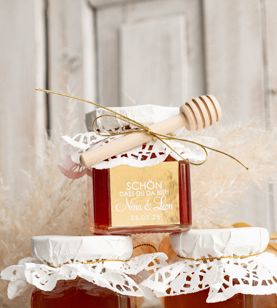 HOCHZEITSGESCHENKE Gastgeschenke Hochzeit Personalisierte Gastgeschenkgläser mit Blütenhonig, Gastgeschenke Hochzeit Honig, Honiggeschenkglas mit Honig, handgemachte Gastgeschenke zur Hochzeit.