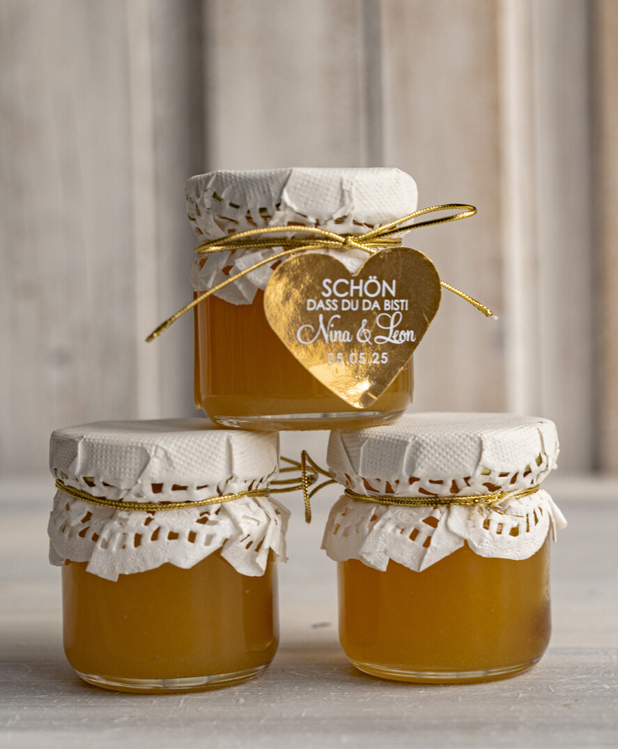 HOCHZEITSGESCHENKE Gastgeschenke Hochzeit Kleine personalisierte Gastgeschenkgläser mit Blütenhonig, Gastgeschenke Hochzeit Honig, Honiggeschenkglas mit Honig, handgemachte Gastgeschenke zur Hochzeit.