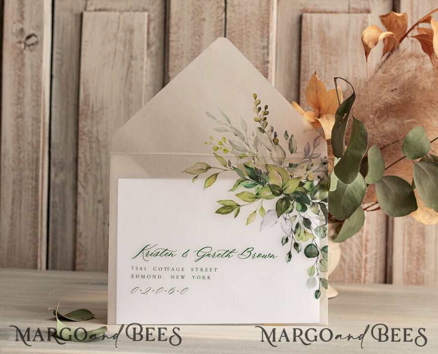 SAVE THE DATES photo vellum plexi  Callendar Clear Sage green  Gold Save the Date Cards with Photo, Plexi Clear Save Our Dates with Photo 