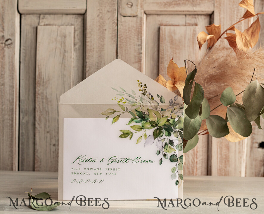 SAVE THE DATES photo vellum plexi  Callendar Clear Sage green  Gold Save the Date Cards with Photo, Plexi Clear Save Our Dates with Photo 