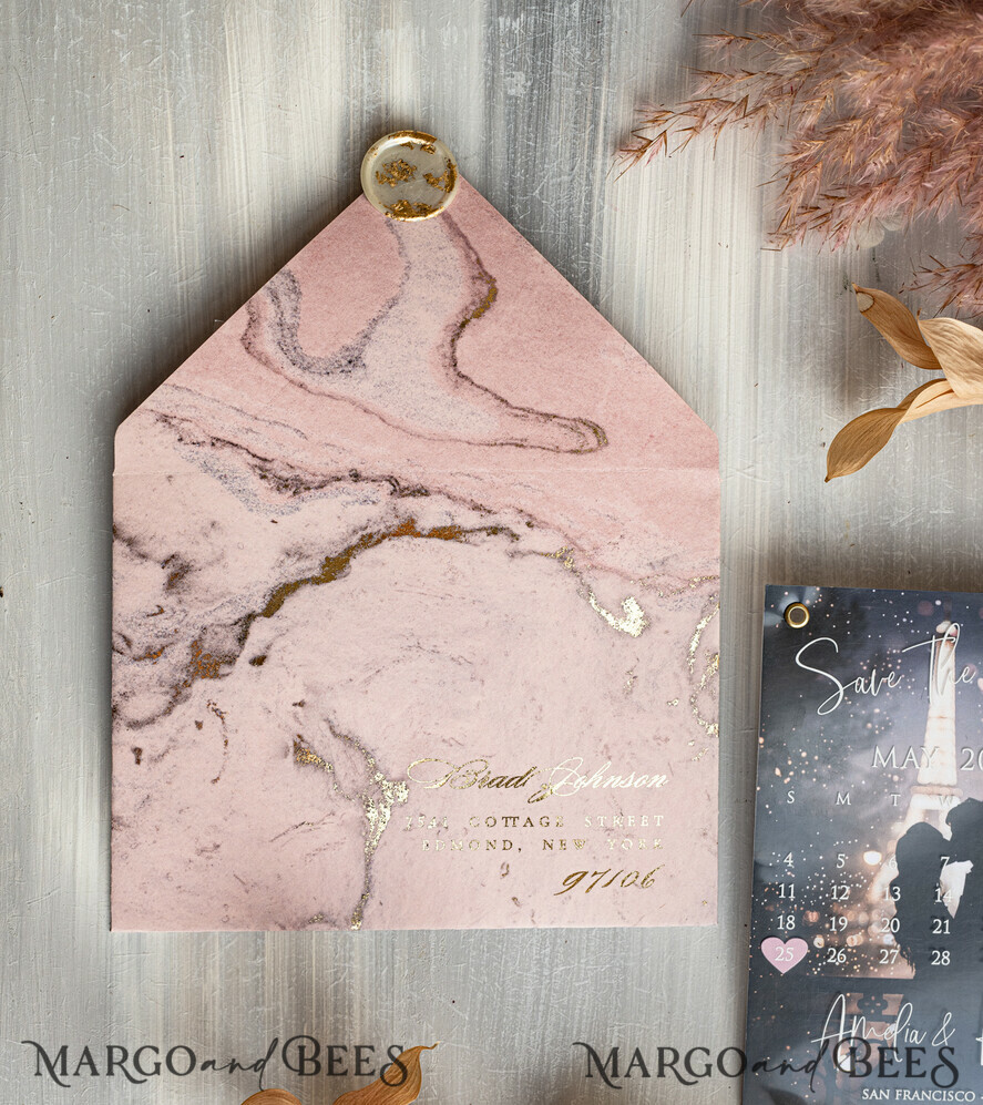 SAVE THE DATES photo vellum plexi  Blush Pink Marble Gold Save the Date Cards with Photo, Plexi Clear Save Our Dates with Photo 