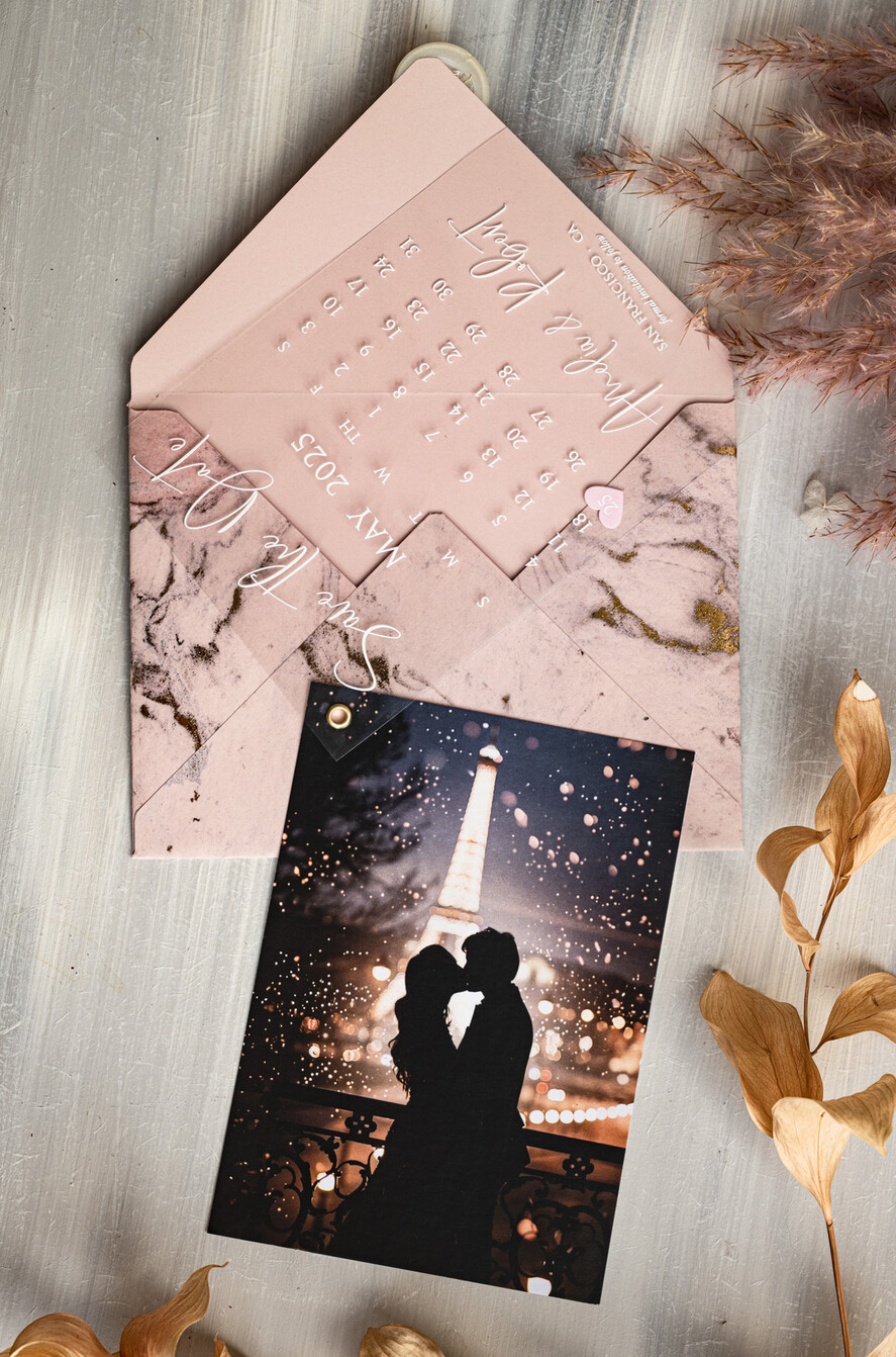 SAVE THE DATES photo vellum plexi  Blush Pink Marble Gold Save the Date Cards with Photo, Plexi Clear Save Our Dates with Photo 