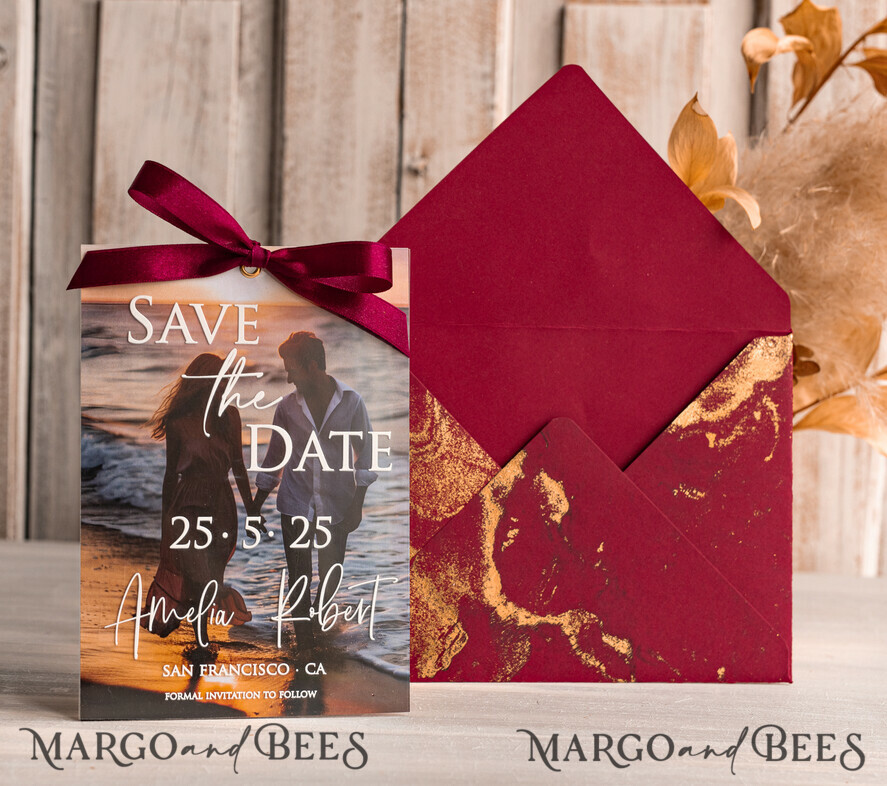 SAVE THE DATES photo vellum plexi  Callendar Clear Blush Pink Marble Gold Save the Date Cards with Photo, Plexi Clear Save Our Dates with Photo 