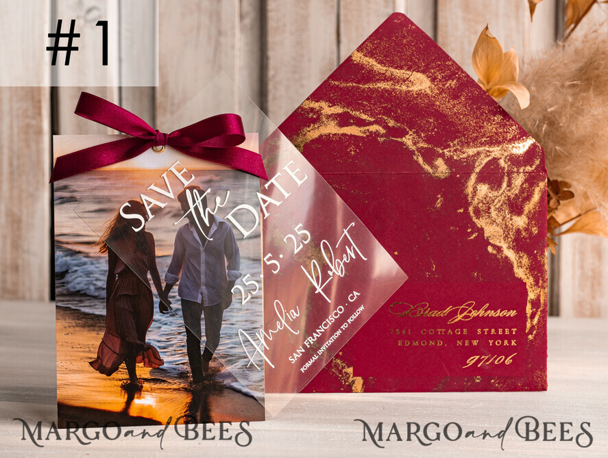 SAVE THE DATES photo vellum plexi  Callendar Clear Blush Pink Marble Gold Save the Date Cards with Photo, Plexi Clear Save Our Dates with Photo 
