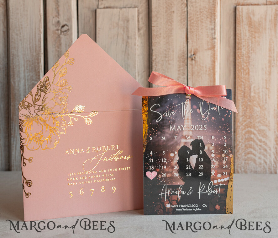 SAVE THE DATES photo vellum plexi  Blush Pink Callendar Clear Gold Save the Date Cards with Photo, Plexi Save Our Dates with Photo 