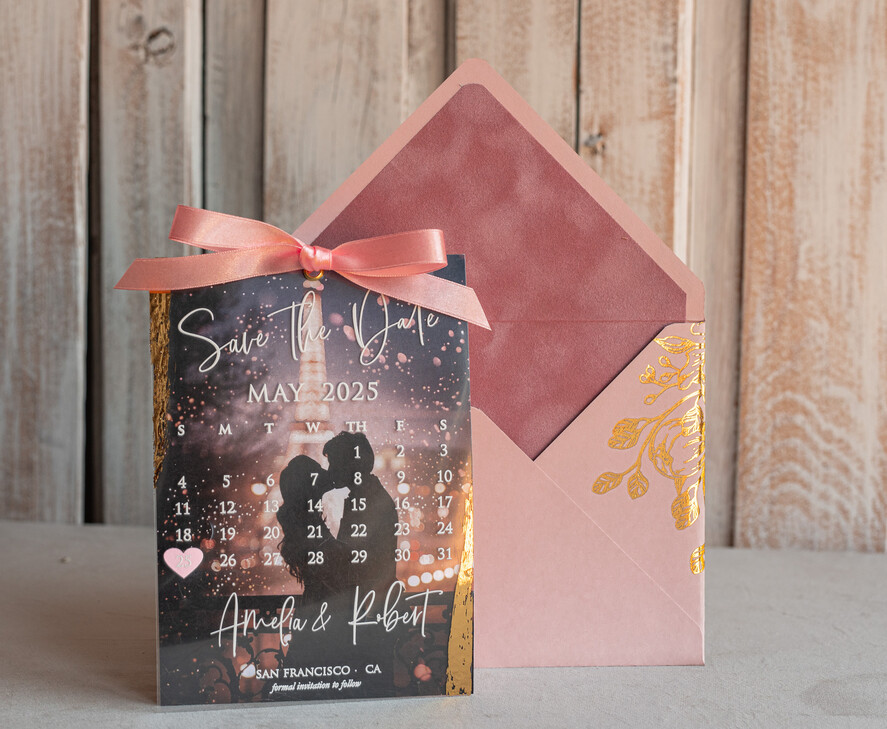 SAVE THE DATES photo vellum plexi  Blush Pink Callendar Clear Gold Save the Date Cards with Photo, Plexi Save Our Dates with Photo 