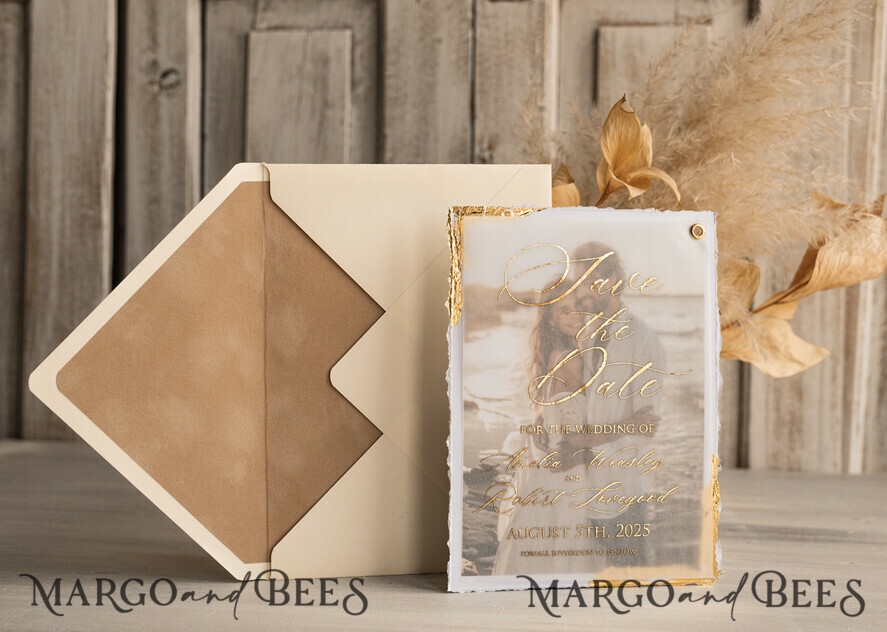 SAVE THE DATES photo vellum plexi   Save the Date Cards with Photo, Vellum Golden Save Our Dates with Photo 