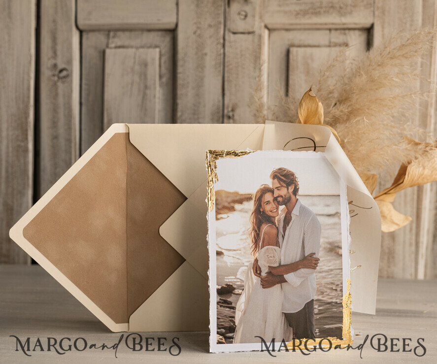 SAVE THE DATES photo vellum plexi   Save the Date Cards with Photo, Vellum Golden Save Our Dates with Photo 