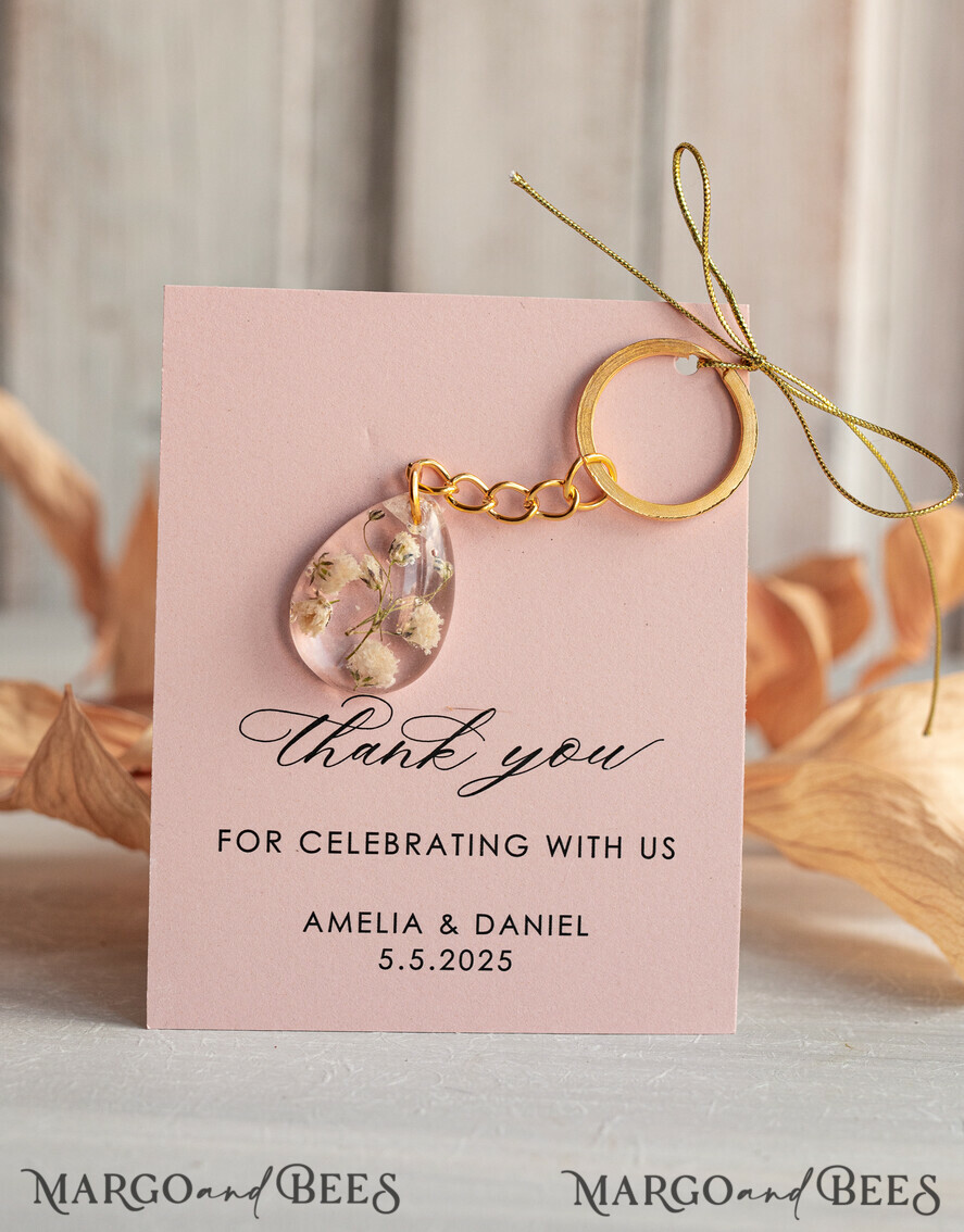 WEDDING FAVORS Resin Custom Resin Keychain Wedding Favors For Guests in bulk Custom Resin Keychain, Golden personalised Thank you gifts Teardrop Keychain with Gold-Plated Stainless Steel Hardware