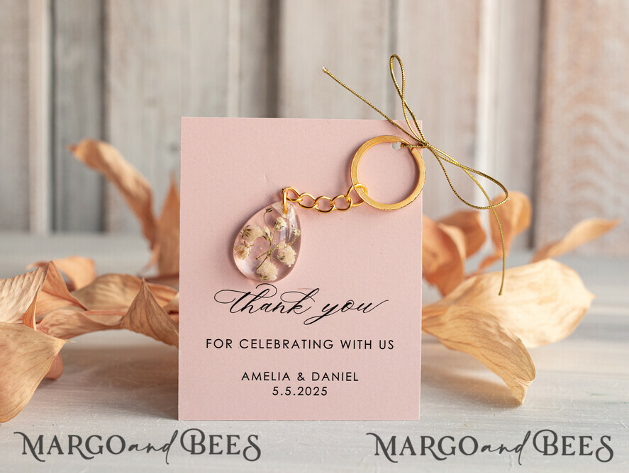 WEDDING FAVORS Resin Custom Resin Keychain Wedding Favors For Guests in bulk Custom Resin Keychain, Golden personalised Thank you gifts Teardrop Keychain with Gold-Plated Stainless Steel Hardware