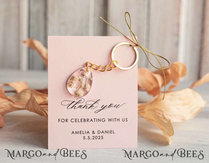 WEDDING FAVORS Resin Custom Resin Keychain Wedding Favors For Guests in bulk Custom Resin Keychain, Golden personalised Thank you gifts Teardrop Keychain with Gold-Plated Stainless Steel Hardware