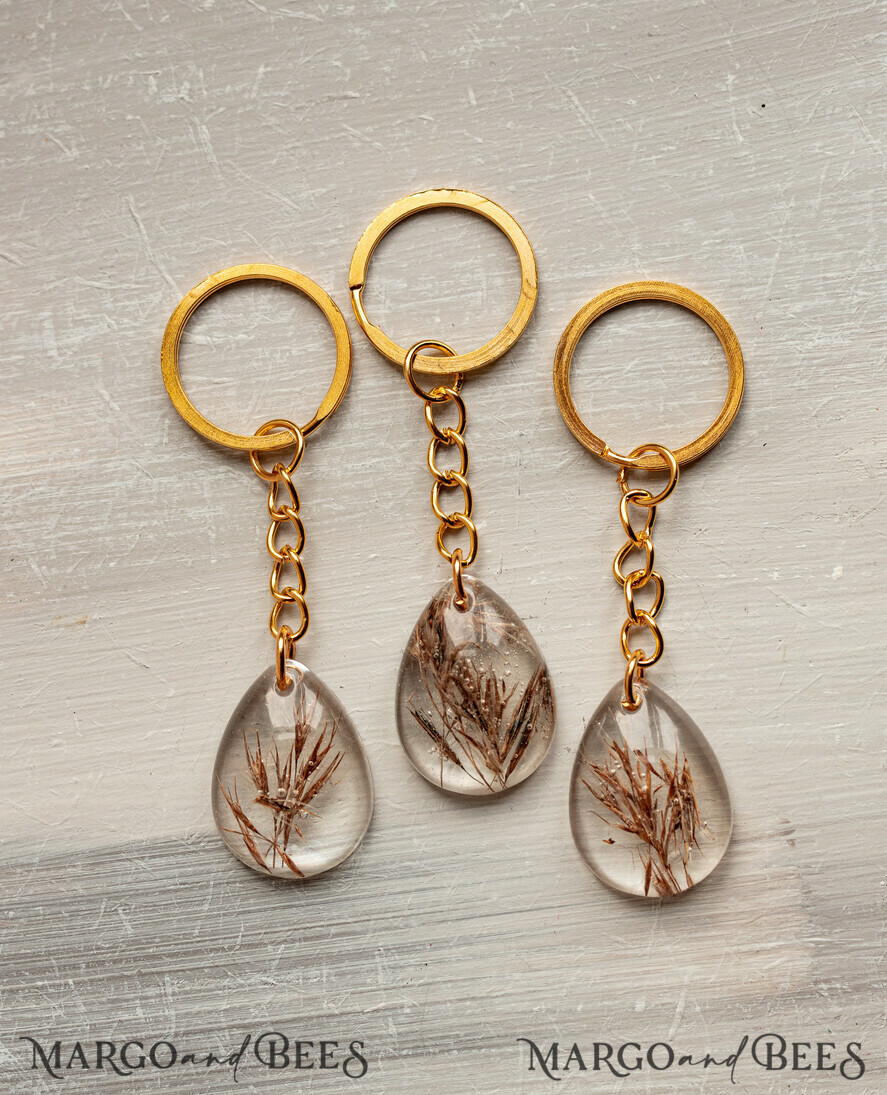 WEDDING FAVORS Resin Custom Resin Keychain Wedding Favors For Guests in bulk Custom Resin Keychain, Golden personalised Thank you gifts Teardrop Keychain with Gold-Plated Stainless Steel Hardware