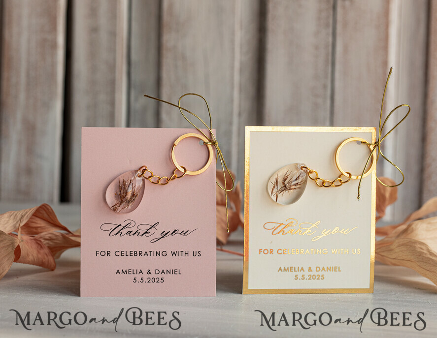 WEDDING FAVORS Resin Custom Resin Keychain Wedding Favors For Guests in bulk Custom Resin Keychain, Golden personalised Thank you gifts Teardrop Keychain with Gold-Plated Stainless Steel Hardware
