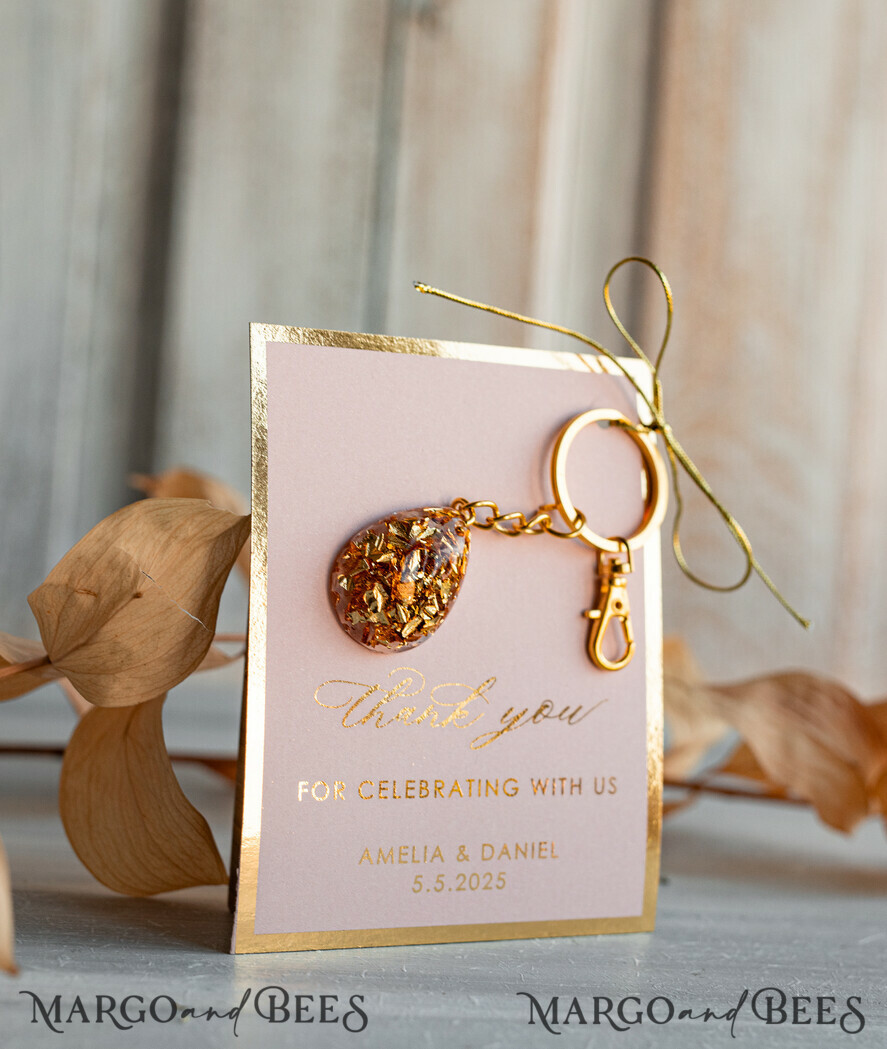 WEDDING FAVORS Resin Custom Resin Keychain Wedding Favors For Guests in bulk Custom Resin glamour golden Keychain, Golden personalised Thank you gifts Teardrop Keychain with Gold-Plated Stainless Steel Hardware