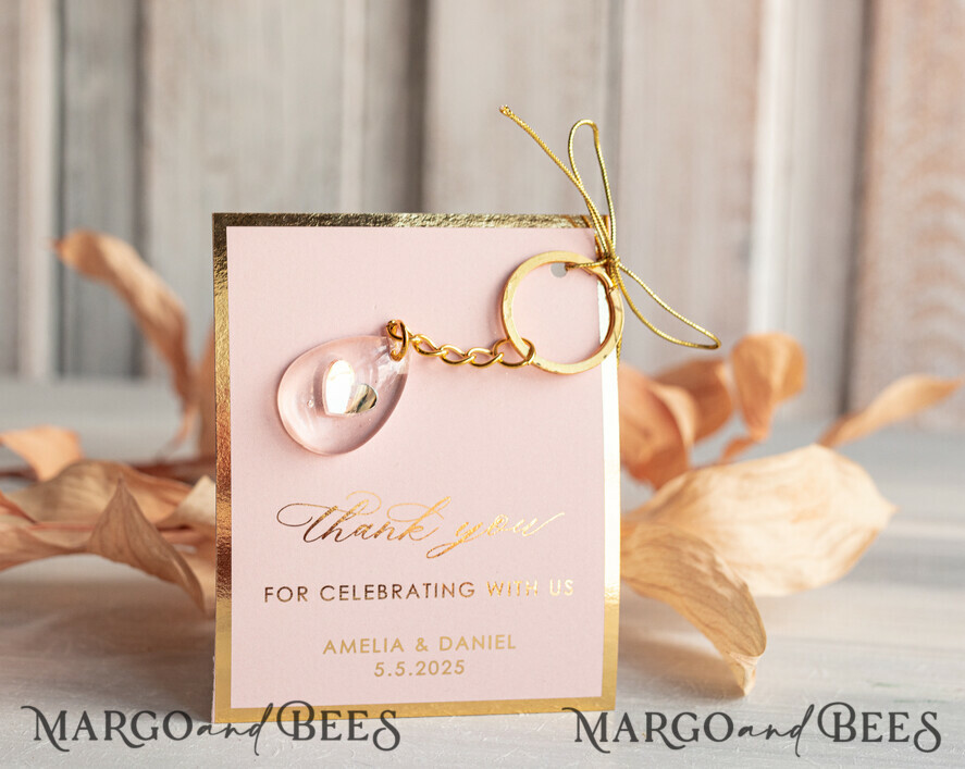WEDDING FAVORS Resin Custom Resin Keychain Wedding Favors For Guests in bulk Custom Resin Keychain with heart, Golden personalised Thank you gifts Teardrop Keychain with Gold-Plated Stainless Steel Hardware