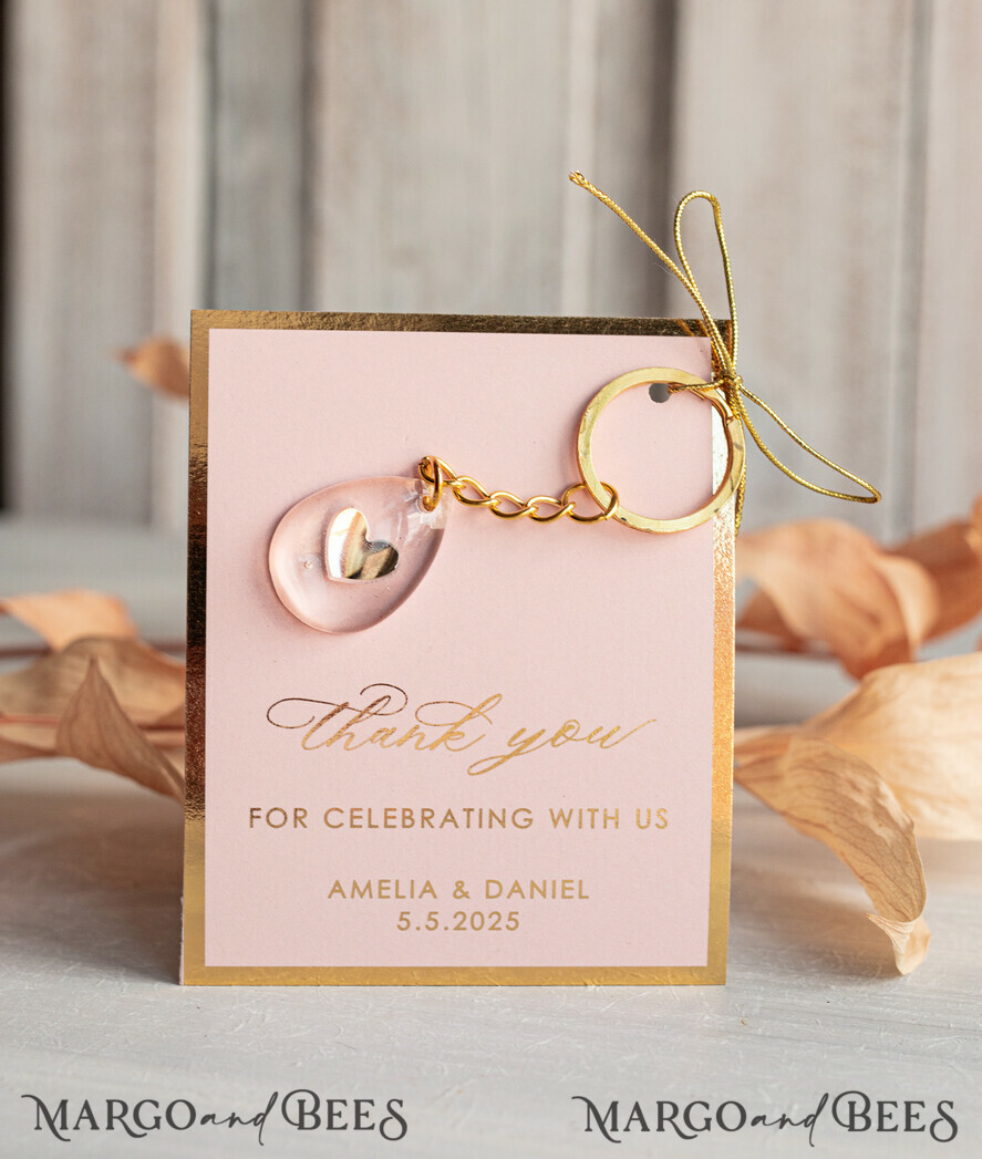 WEDDING FAVORS Resin Custom Resin Keychain Wedding Favors For Guests in bulk Custom Resin Keychain with heart, Golden personalised Thank you gifts Teardrop Keychain with Gold-Plated Stainless Steel Hardware