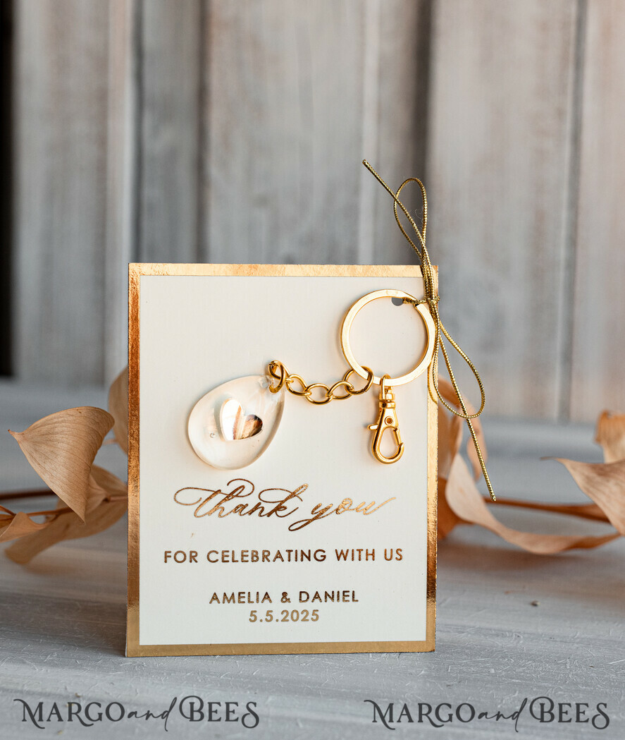 WEDDING FAVORS Resin Custom Resin Keychain Wedding Favors For Guests in bulk Custom Resin modern mirror heart  Keychain, Golden personalised Thank you gifts Teardrop Keychain with Gold-Plated Stainless Steel Hardware