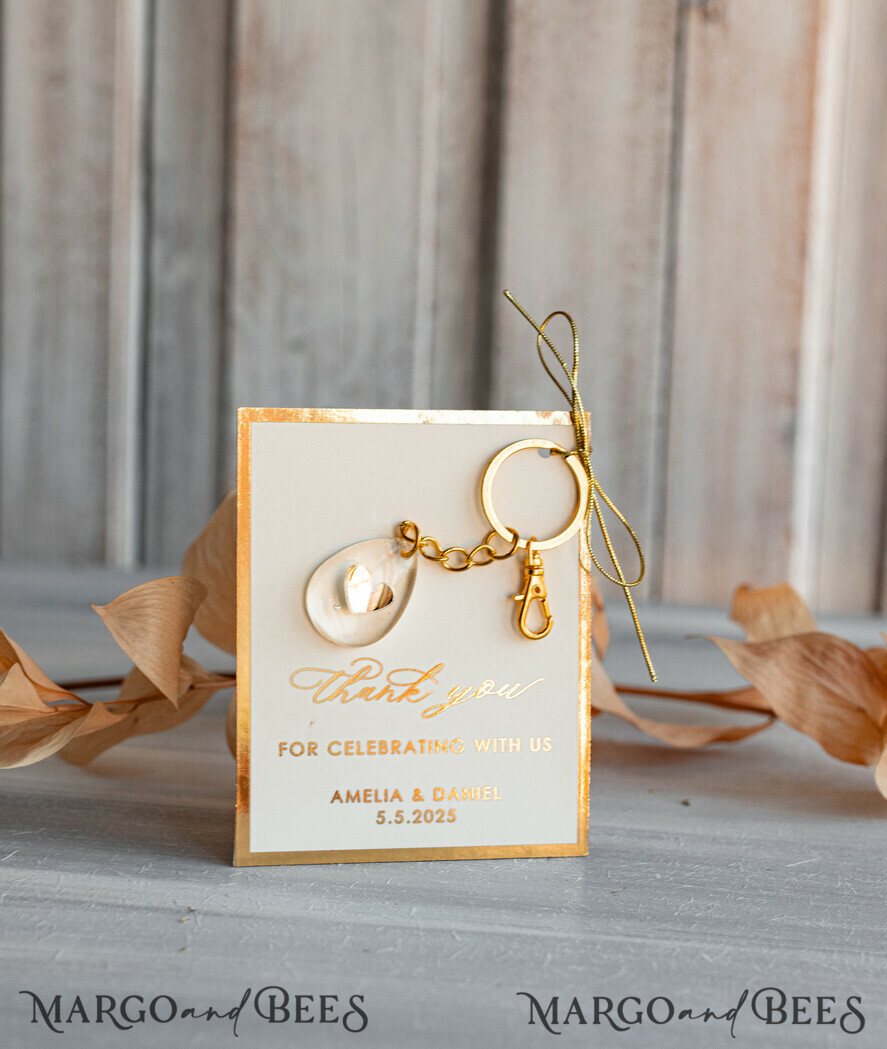 WEDDING FAVORS Resin Custom Resin Keychain Wedding Favors For Guests in bulk Custom Resin modern mirror heart  Keychain, Golden personalised Thank you gifts Teardrop Keychain with Gold-Plated Stainless Steel Hardware