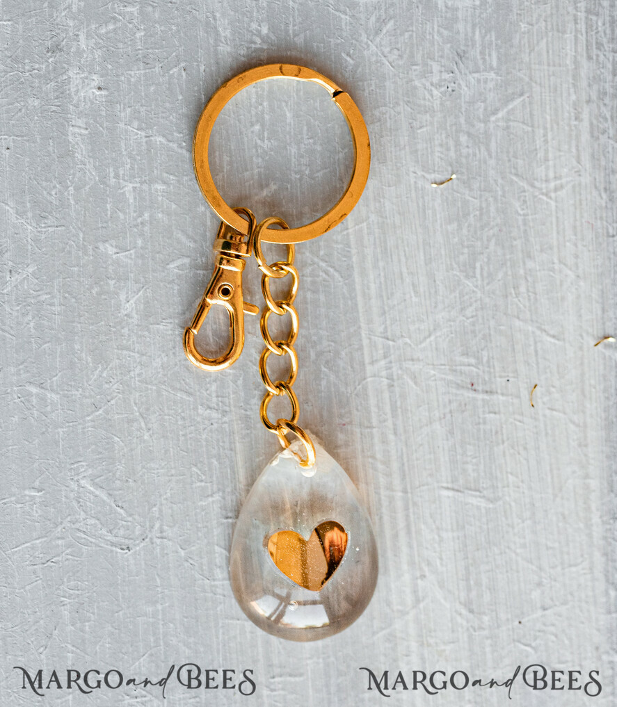 WEDDING FAVORS Resin Custom Resin Keychain Wedding Favors For Guests in bulk Custom Resin modern mirror heart  Keychain, Golden personalised Thank you gifts Teardrop Keychain with Gold-Plated Stainless Steel Hardware