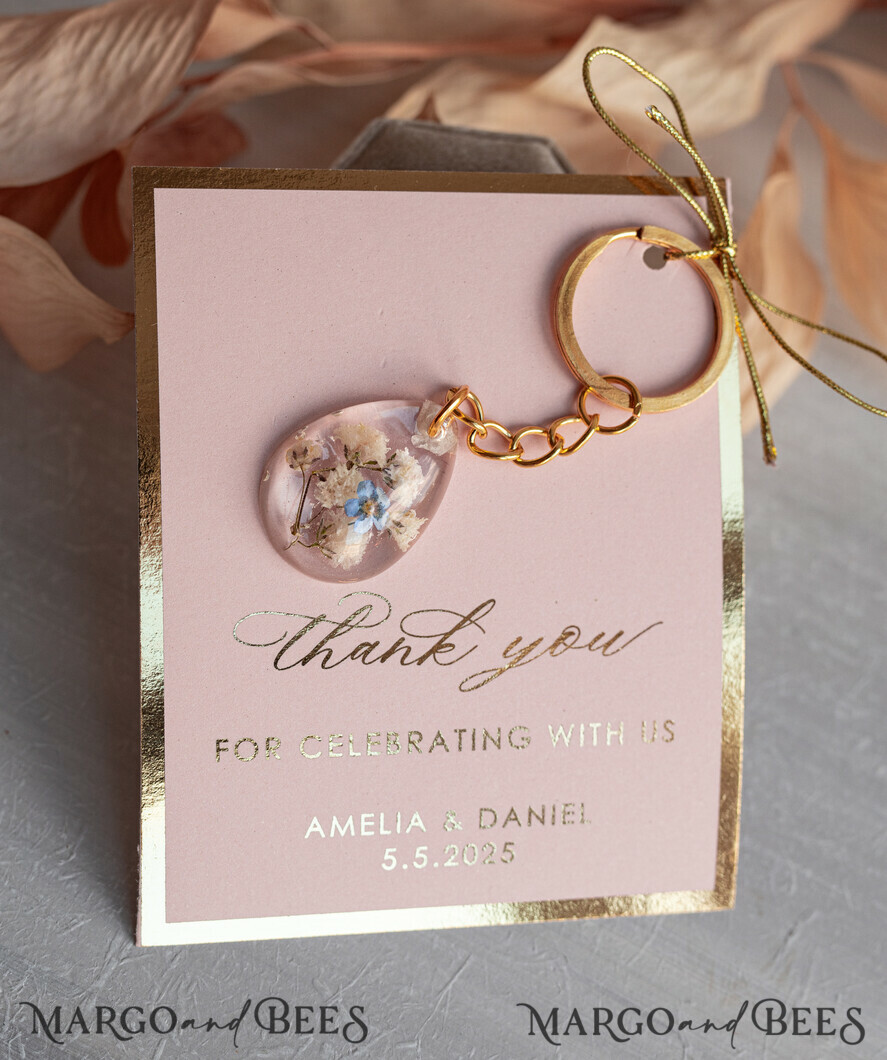 WEDDING FAVORS Resin Custom Resin Keychain Wedding Favors For Guests in bulk Custom Resin Keychain, Golden personalised Thank you gifts Teardrop Keychain with Gold-Plated Stainless Steel Hardware