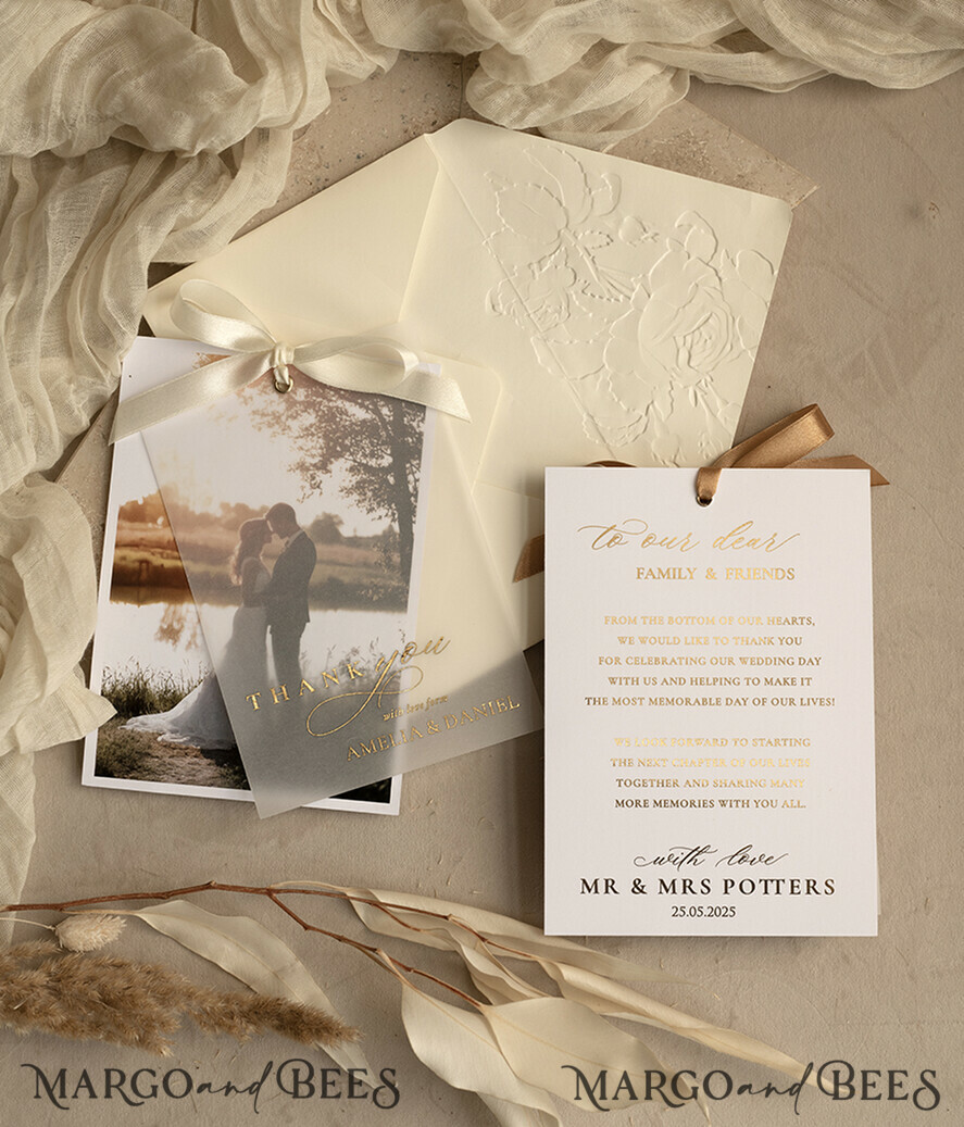 THANK YOU CARDS photo gold vellum plexi Printed vellum Wedding Photo Thank You Cards, Modern Wedding Thank You Cards with Photo, Minimalist Thank You Cards Wedding
