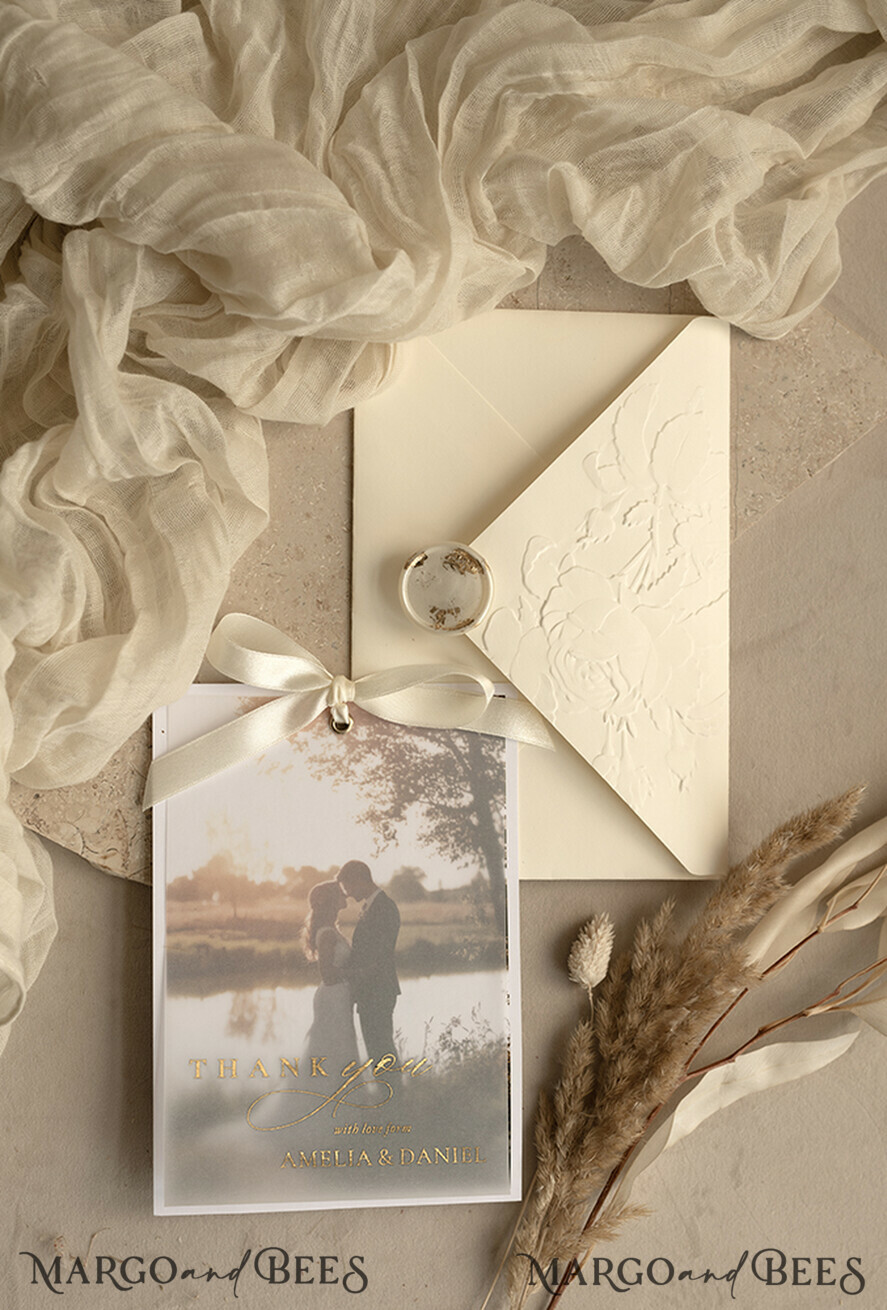 THANK YOU CARDS photo gold vellum plexi Printed vellum Wedding Photo Thank You Cards, Modern Wedding Thank You Cards with Photo, Minimalist Thank You Cards Wedding