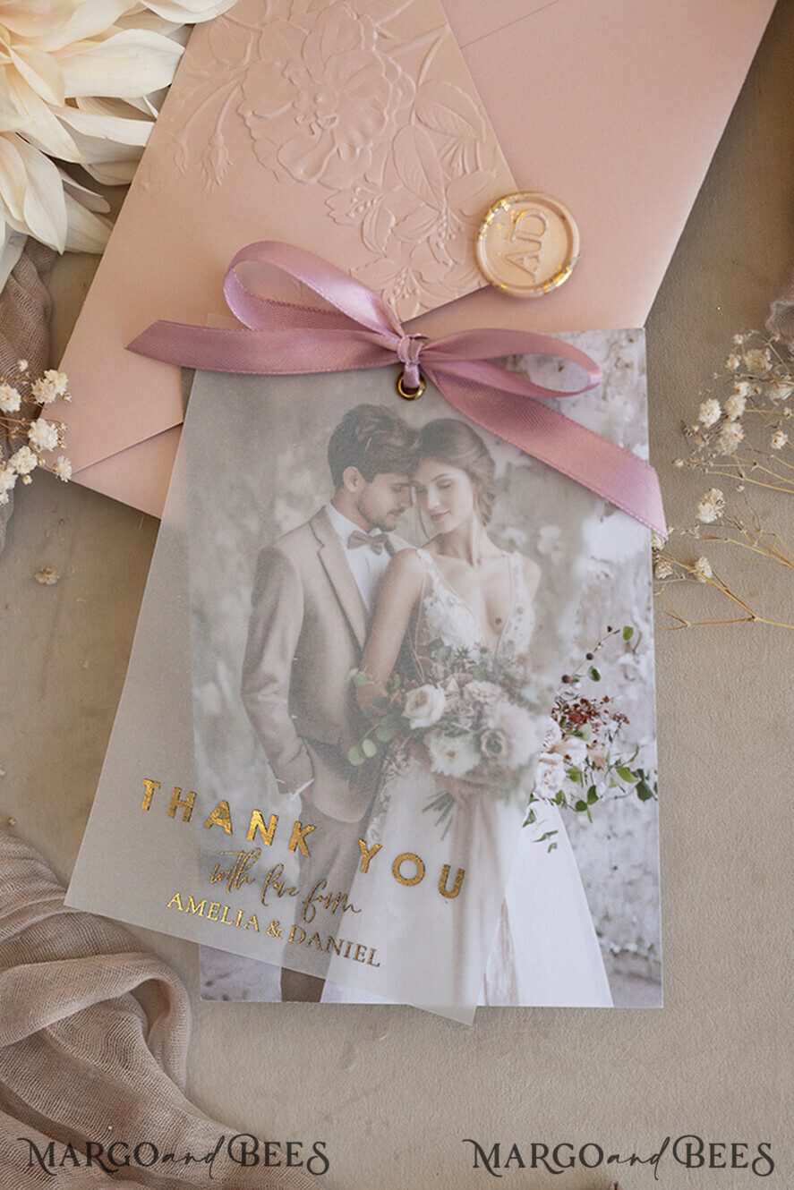 THANK YOU CARDS photo gold vellum plexi Printed vellum Wedding Phcustomoto Thank You Cards, Modern Wedding Thank You Cards with Photo, Minimalist Thank You Cards Wedding
