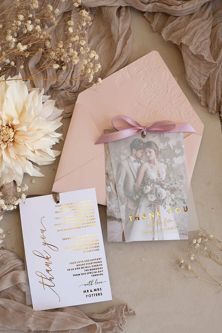 THANK YOU CARDS photo gold vellum plexi Printed vellum Wedding Phcustomoto Thank You Cards, Modern Wedding Thank You Cards with Photo, Minimalist Thank You Cards Wedding