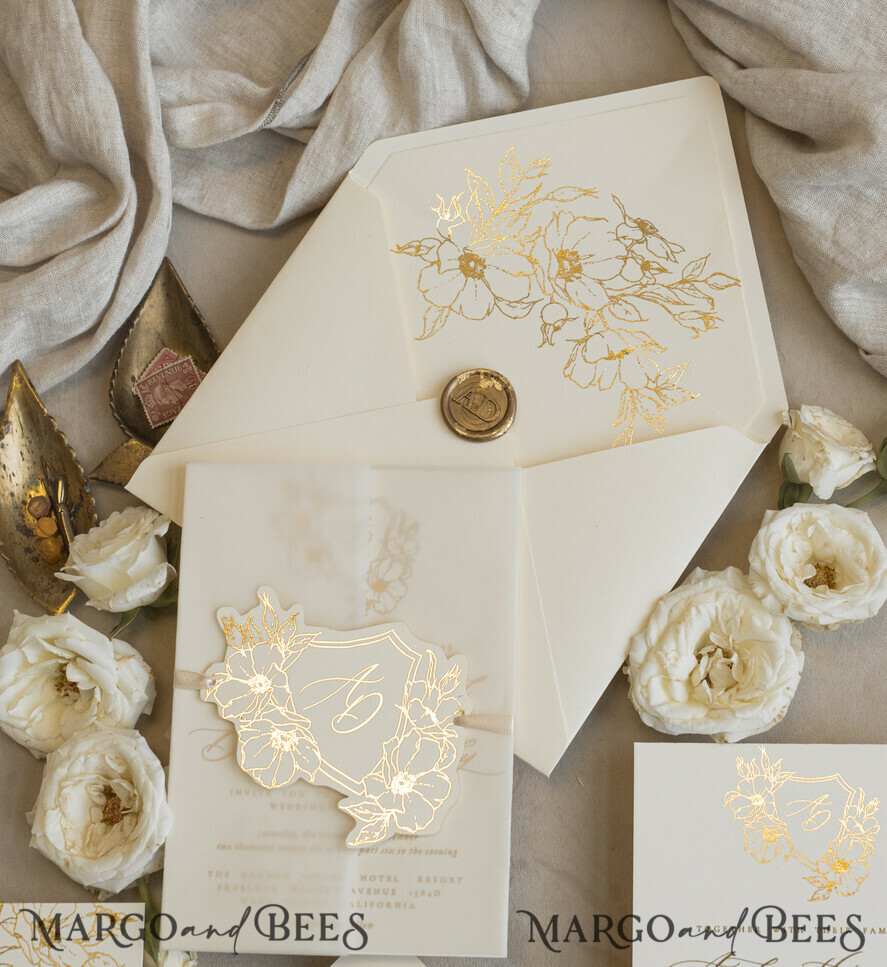 WEDDING INVITATIONS whimsical boho invites Vintage Floral Crest Monogram Blush Wedding Invitation with chiffon torn bow,  French Provence Garden Elegant Floral Wedding Invitation suite Deckled Torn edges , Elegant Toile de Jouy & Baroque Invitation set 