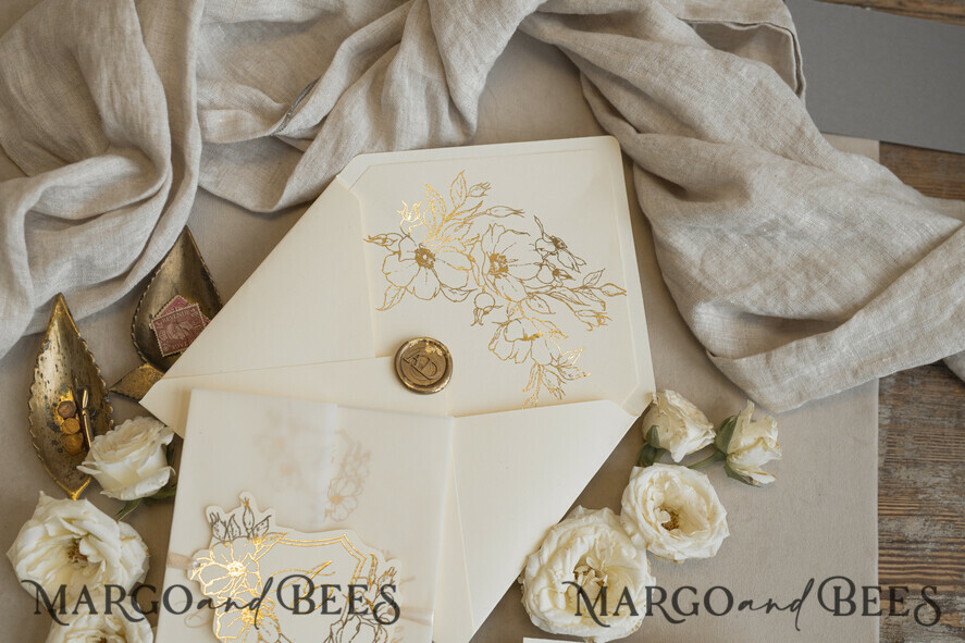 WEDDING INVITATIONS whimsical boho invites Vintage Floral Crest Monogram Blush Wedding Invitation with chiffon torn bow,  French Provence Garden Elegant Floral Wedding Invitation suite Deckled Torn edges , Elegant Toile de Jouy & Baroque Invitation set 