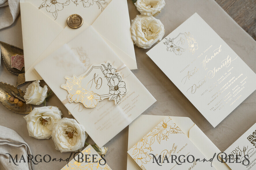 WEDDING INVITATIONS whimsical boho invites Vintage Floral Crest Monogram Blush Wedding Invitation with chiffon torn bow,  French Provence Garden Elegant Floral Wedding Invitation suite Deckled Torn edges , Elegant Toile de Jouy & Baroque Invitation set 