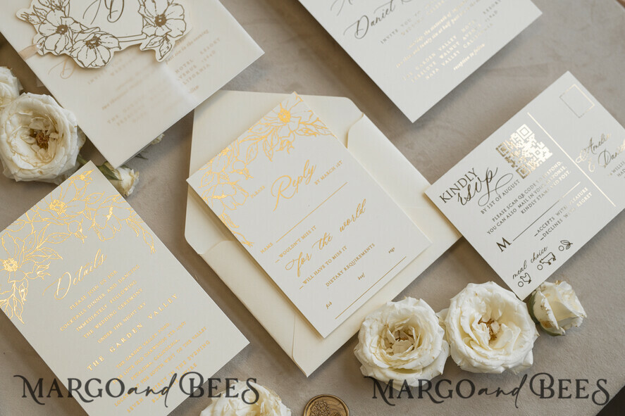 WEDDING INVITATIONS whimsical boho invites Vintage Floral Crest Monogram Blush Wedding Invitation with chiffon torn bow,  French Provence Garden Elegant Floral Wedding Invitation suite Deckled Torn edges , Elegant Toile de Jouy & Baroque Invitation set 