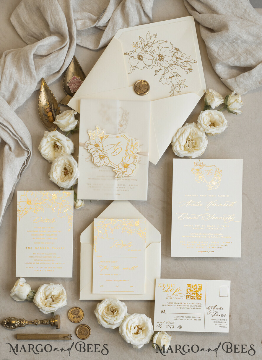 WEDDING INVITATIONS whimsical boho invites Vintage Floral Crest Monogram Blush Wedding Invitation with chiffon torn bow,  French Provence Garden Elegant Floral Wedding Invitation suite Deckled Torn edges , Elegant Toile de Jouy & Baroque Invitation set 