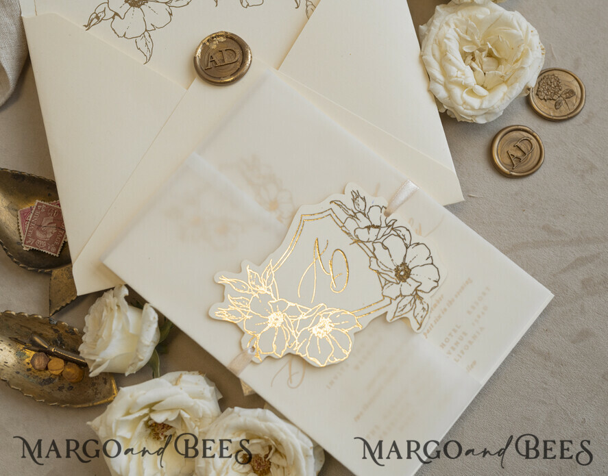 WEDDING INVITATIONS whimsical boho invites Vintage Floral Crest Monogram Blush Wedding Invitation with chiffon torn bow,  French Provence Garden Elegant Floral Wedding Invitation suite Deckled Torn edges , Elegant Toile de Jouy & Baroque Invitation set 