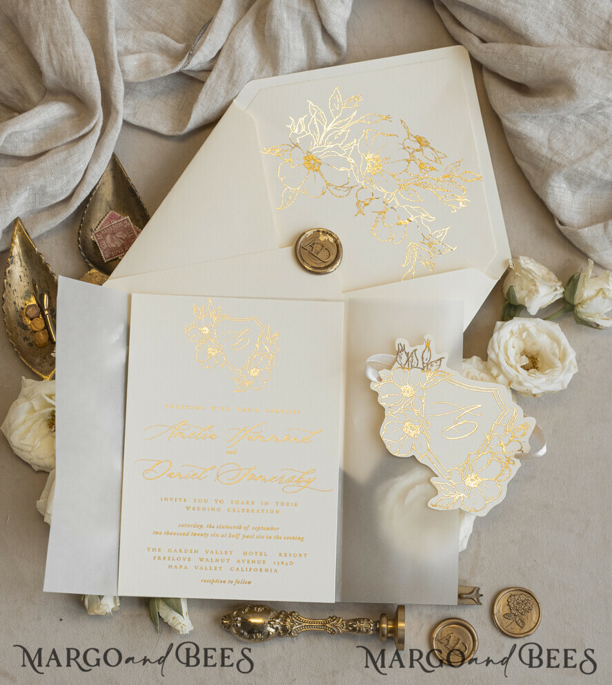 WEDDING INVITATIONS whimsical boho invites Vintage Floral Crest Monogram Blush Wedding Invitation with chiffon torn bow,  French Provence Garden Elegant Floral Wedding Invitation suite Deckled Torn edges , Elegant Toile de Jouy & Baroque Invitation set 