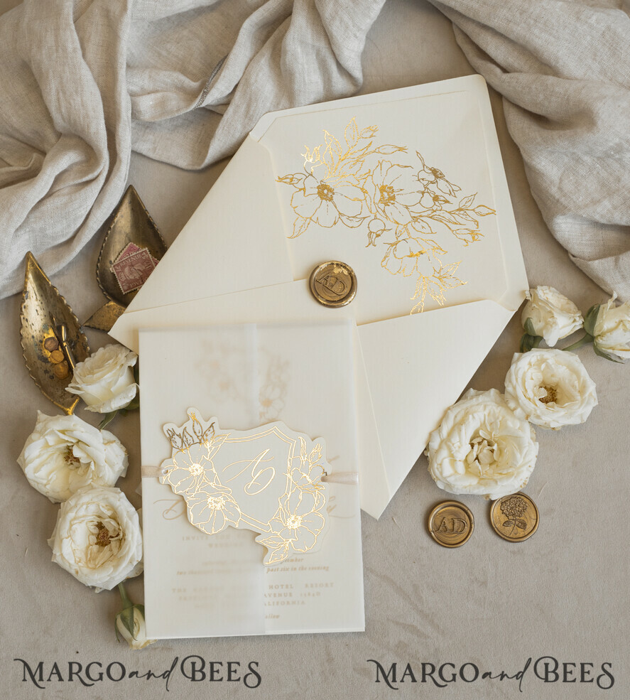 WEDDING INVITATIONS whimsical boho invites Vintage Floral Crest Monogram Blush Wedding Invitation with chiffon torn bow,  French Provence Garden Elegant Floral Wedding Invitation suite Deckled Torn edges , Elegant Toile de Jouy & Baroque Invitation set 