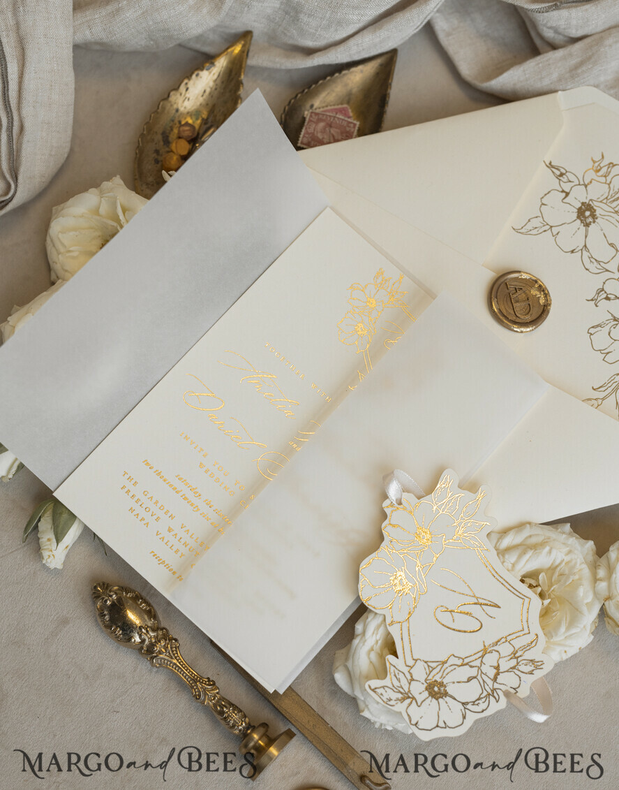WEDDING INVITATIONS whimsical boho invites Vintage Floral Crest Monogram Blush Wedding Invitation with chiffon torn bow,  French Provence Garden Elegant Floral Wedding Invitation suite Deckled Torn edges , Elegant Toile de Jouy & Baroque Invitation set 
