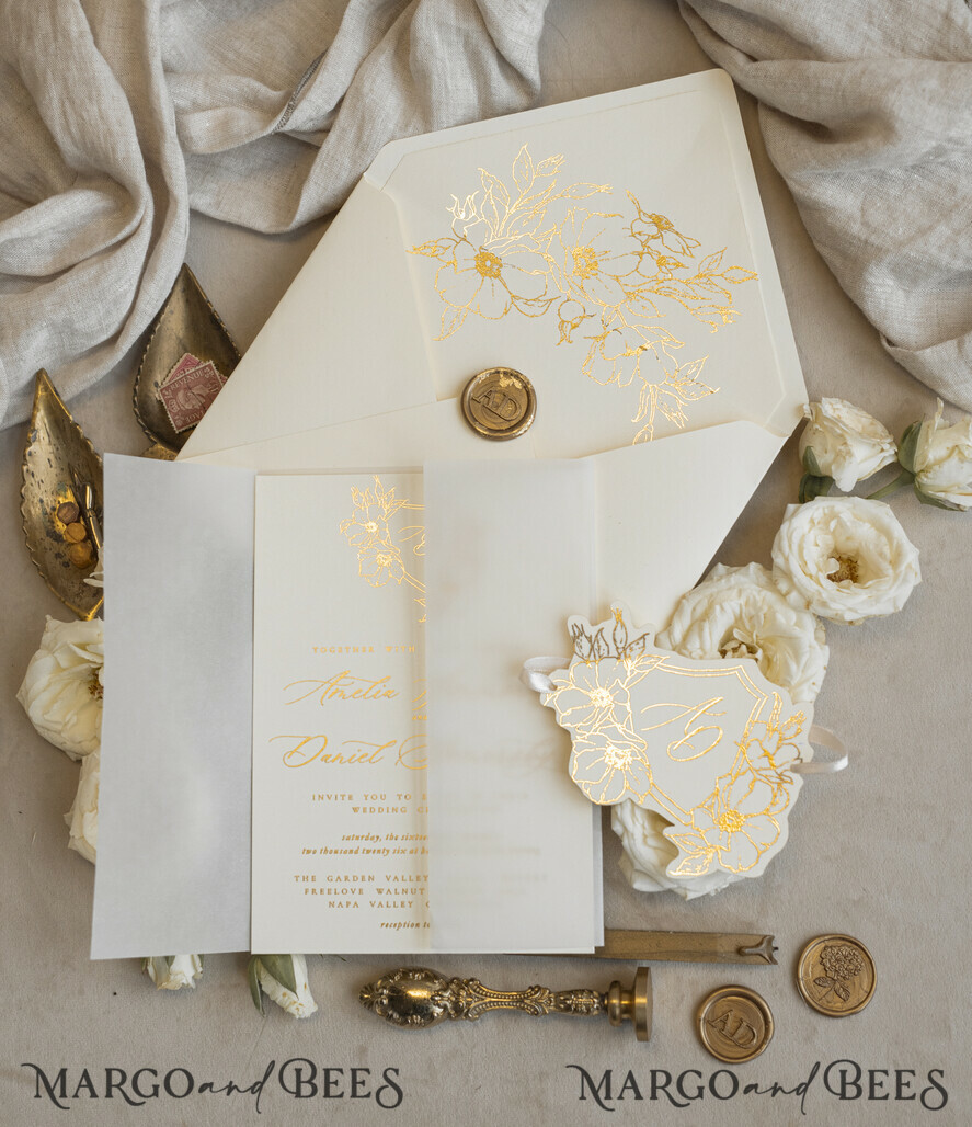 WEDDING INVITATIONS whimsical boho invites Vintage Floral Crest Monogram Blush Wedding Invitation with chiffon torn bow,  French Provence Garden Elegant Floral Wedding Invitation suite Deckled Torn edges , Elegant Toile de Jouy & Baroque Invitation set 