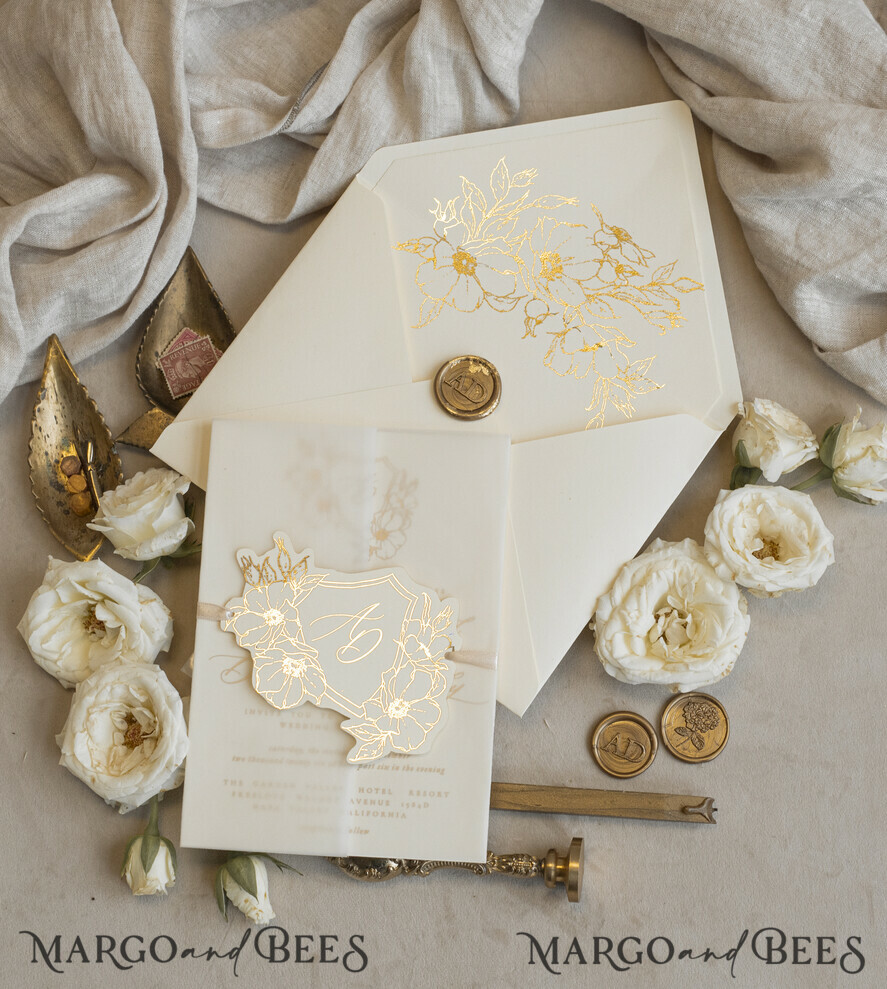 WEDDING INVITATIONS whimsical boho invites Vintage Floral Crest Monogram Blush Wedding Invitation with chiffon torn bow,  French Provence Garden Elegant Floral Wedding Invitation suite Deckled Torn edges , Elegant Toile de Jouy & Baroque Invitation set 