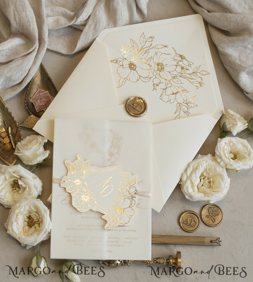 WEDDING INVITATIONS whimsical boho invites Vintage Floral Crest Monogram Blush Wedding Invitation with chiffon torn bow,  French Provence Garden Elegant Floral Wedding Invitation suite Deckled Torn edges , Elegant Toile de Jouy & Baroque Invitation set 