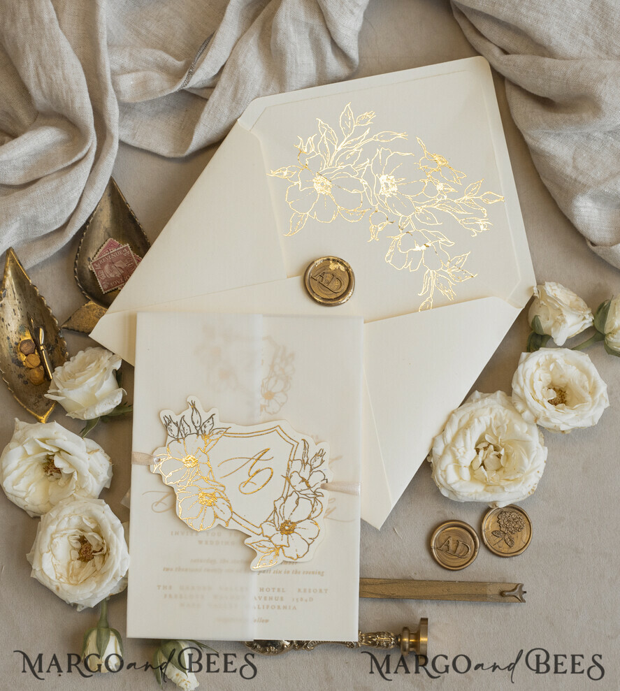 WEDDING INVITATIONS whimsical boho invites Vintage Floral Crest Monogram Blush Wedding Invitation with chiffon torn bow,  French Provence Garden Elegant Floral Wedding Invitation suite Deckled Torn edges , Elegant Toile de Jouy & Baroque Invitation set 
