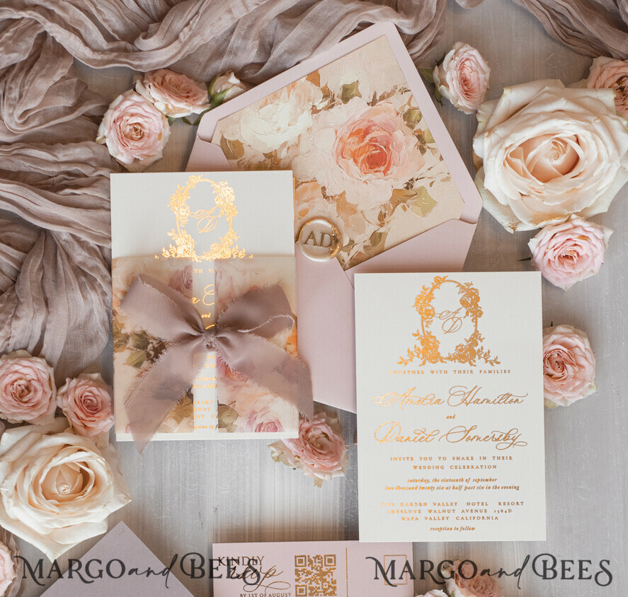 WEDDING INVITATIONS Vintage Baroque Vintage Baroque Wedding Invitation suite  Beige Golden Fine art Roses Wedding Invitations with rsvp Victorian wedding crest Chinoiserie Invites Royal Ornamental frame