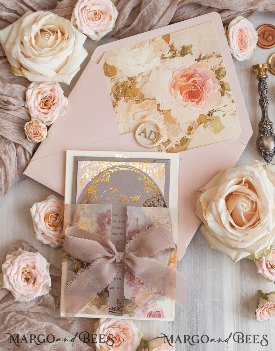 WEDDING INVITATIONS Vintage Baroque Vintage Baroque Wedding Invitation suite  Beige Golden Fine art Roses Wedding Invitations with rsvp Victorian wedding crest Chinoiserie Invites Royal Ornamental frame