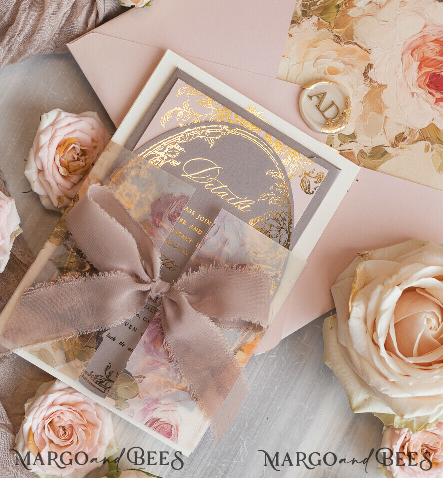 WEDDING INVITATIONS Vintage Baroque Vintage Baroque Wedding Invitation suite  Beige Golden Fine art Roses Wedding Invitations with rsvp Victorian wedding crest Chinoiserie Invites Royal Ornamental frame