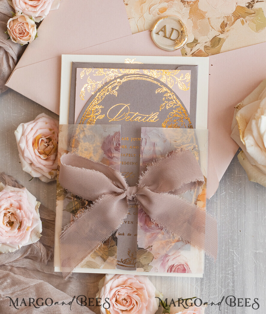 WEDDING INVITATIONS Vintage Baroque Vintage Baroque Wedding Invitation suite  Beige Golden Fine art Roses Wedding Invitations with rsvp Victorian wedding crest Chinoiserie Invites Royal Ornamental frame
